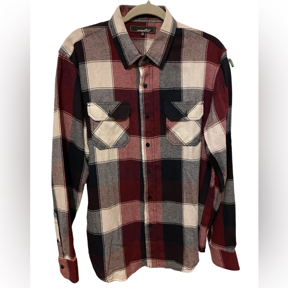 Coastal size Medium burgundy plaid flannel